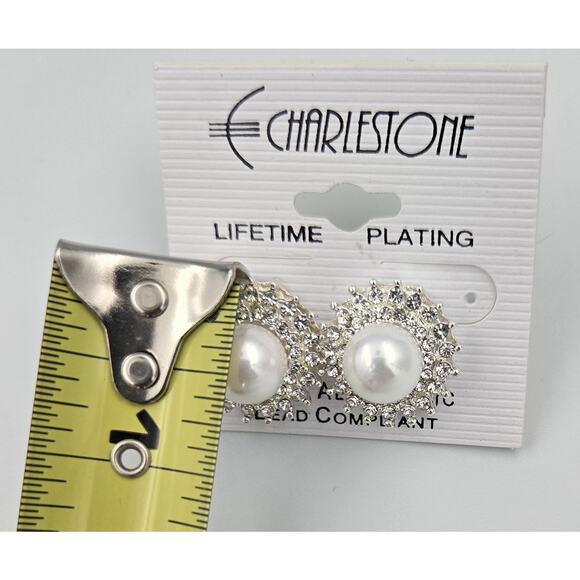 Charlestone Hypo Allergenic Faux Pearl and Rhinestone Earrings NEW - Picture 6 of 6